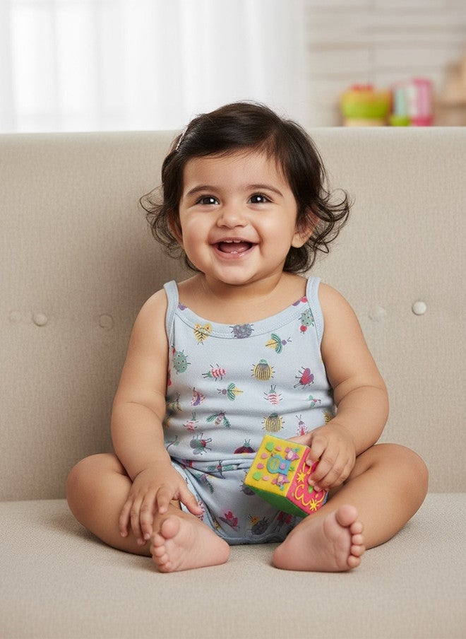 BONTOTS Infant Girls Little Bug Explorer Printed Organic Cotton Romper - Image 1
